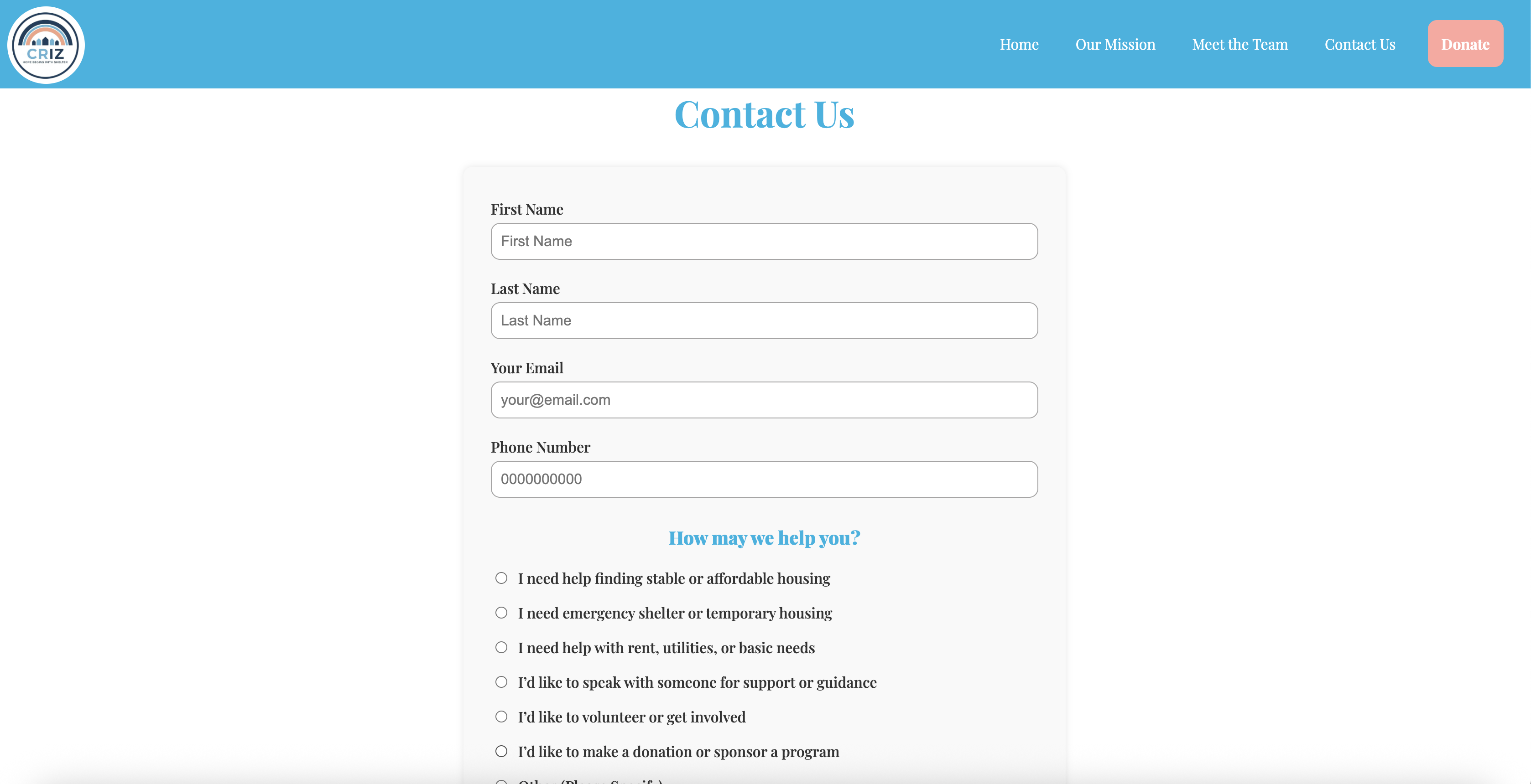 Code For Justice website contact page